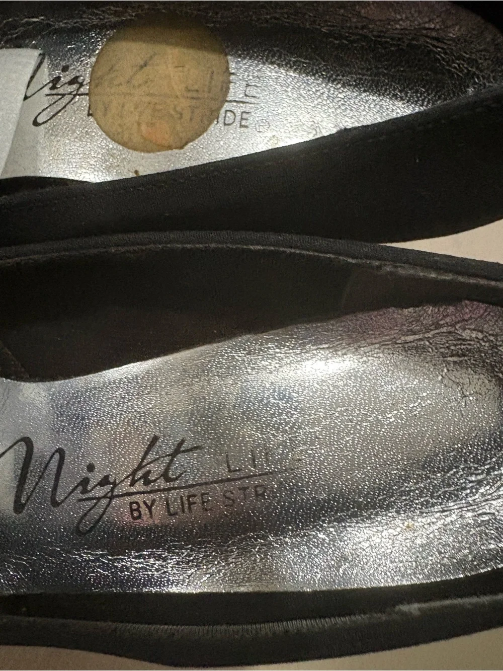 Life Stride Black Satin Pointed Toe Heels with Decorative Crystal Buckle